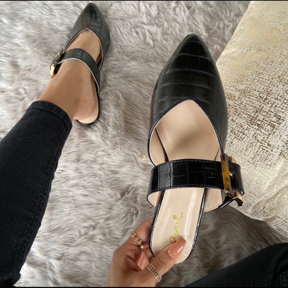 Harper - Black Croco One Band Mule Flats
